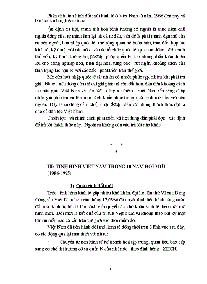 Phân tích tình hình đổi mới kinh tế ở Việt Nam từ năm 1986 đến nay và bài học kinh nghiệm rút ra