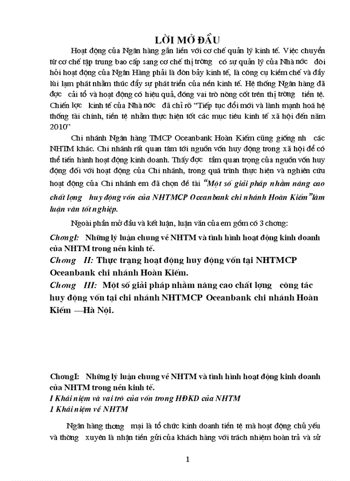 Một số Giải pháp nhằm nâng cao chất lượng huy động vốn của Ngân hàng Thương mạiCổ phần OceanbaNhập khẩu chi nhánh Hoàn Kiếm làm luận văn tốt nghiệp