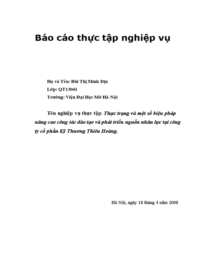 image for page Thực trạng và Một số biện pháp nâng cao công tác đào tạo và phát triển nguồn nhân lực tại Công ty cổ phần Kỹ Thương Thiên Hoàng