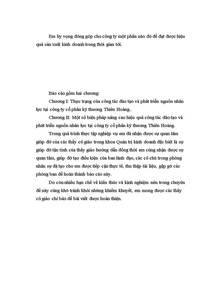 image for page Thực trạng và Một số biện pháp nâng cao công tác đào tạo và phát triển nguồn nhân lực tại Công ty cổ phần Kỹ Thương Thiên Hoàng