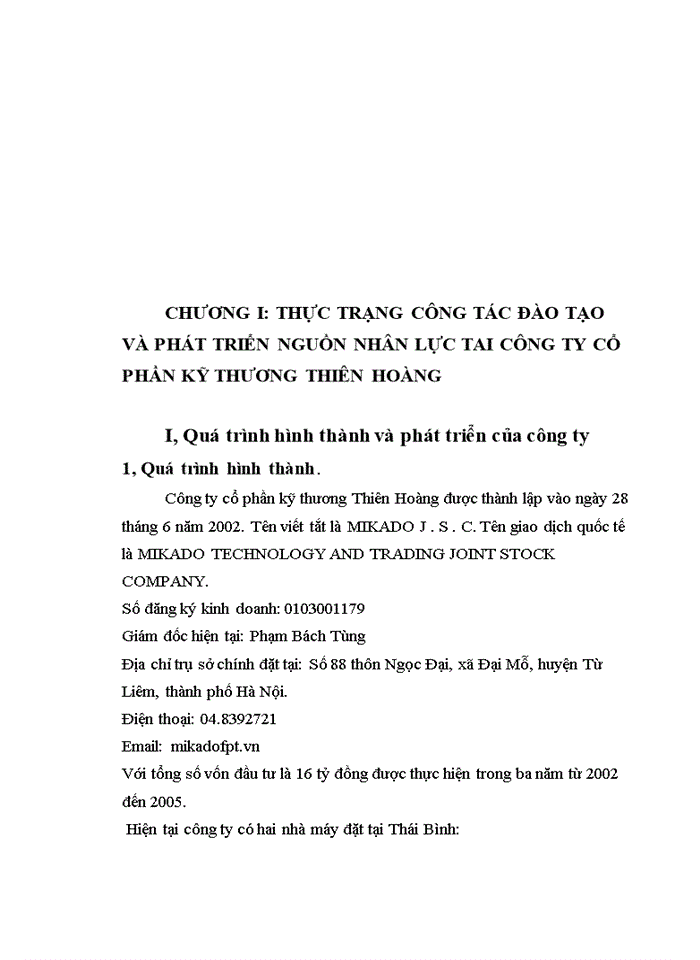 image for page Thực trạng và Một số biện pháp nâng cao công tác đào tạo và phát triển nguồn nhân lực tại Công ty cổ phần Kỹ Thương Thiên Hoàng