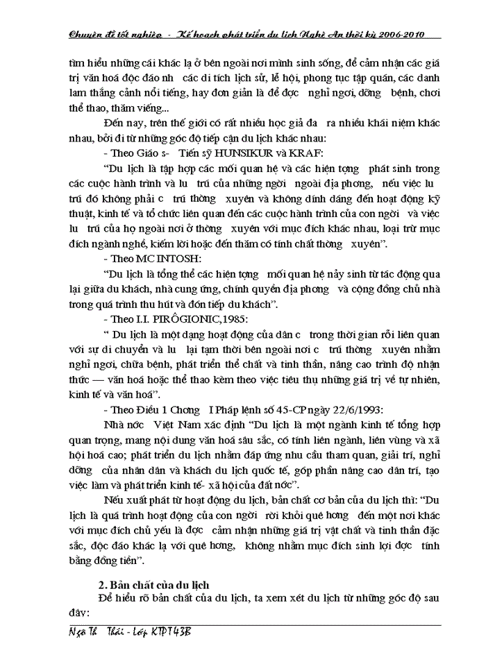 Kế hoạch phát triển du lịch Nghệ An thời kỳ 2006-2010