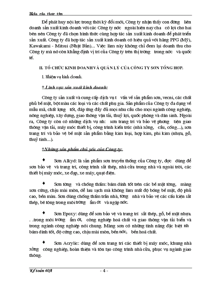 Báo cáo tổng hợp về tình hình Kinh doanhvà quản lý của Công ty sơn tổng hợp Hà Nội