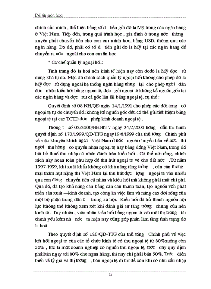 image for page Ảnh hưởng của tình trạng đô la hoá đối với nền kinh tế Việt Nam nguyên nhân và Giải pháp khắc phục