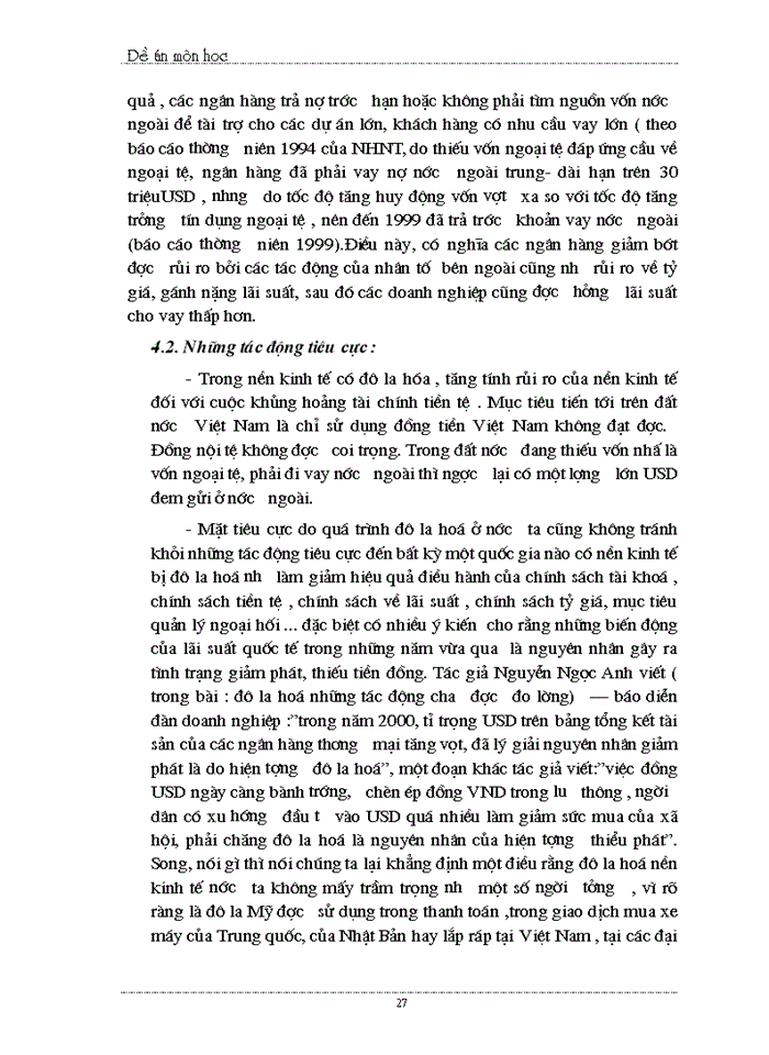 image for page Ảnh hưởng của tình trạng đô la hoá đối với nền kinh tế Việt Nam nguyên nhân và Giải pháp khắc phục
