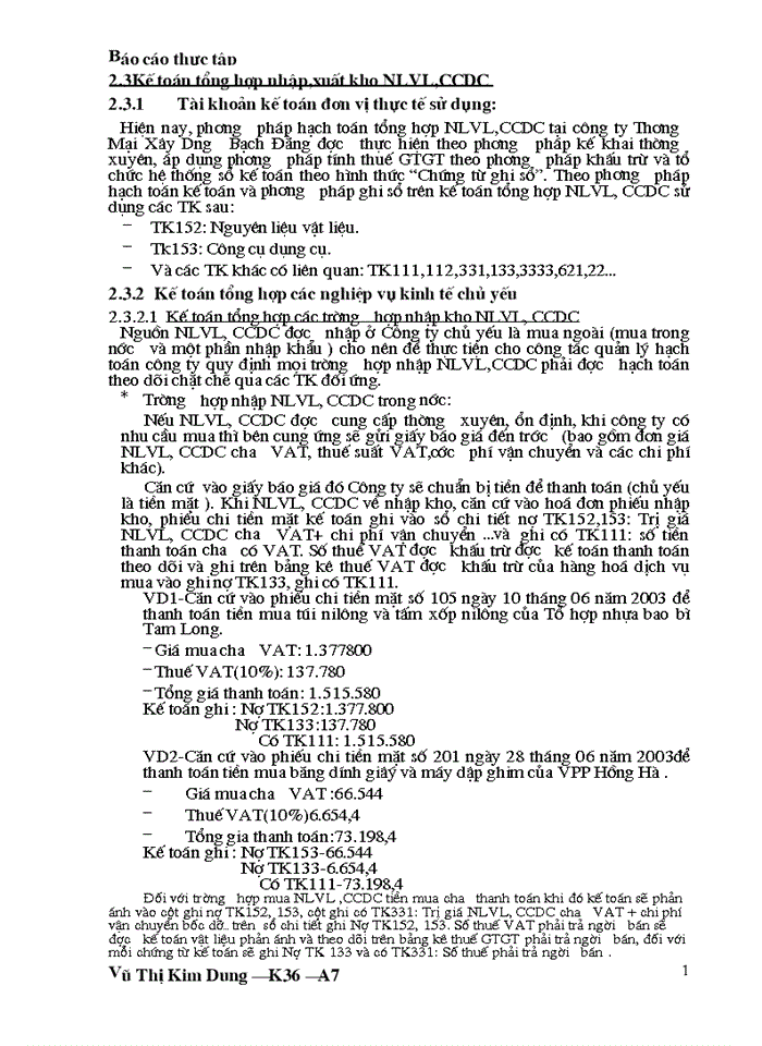 image for page THS Kế toán Nguyên liệu Vật liệu vật liệu và Công cụ dụng cụ tại Công ty Thương mại Xây dựng Bạch Đằng