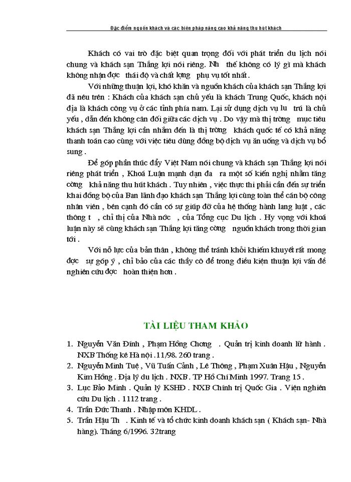 image for page Đặc điểm nguồn khách và các biện pháp tăng cường khả năng thu hút khách của khách sạn Thắng lợi