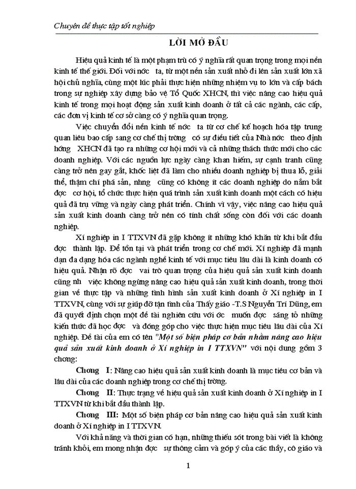 Một số biện pháp cơ bản nhằm nâng cao hiệu quả Sản xuất Kinh doanh ở Xí nghiệp in I TTXViệt Nam