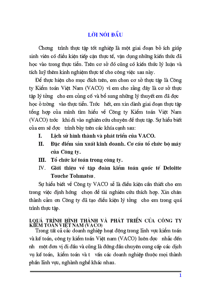 Báo cáo thực tập là Công ty Kiểm toán Việt Nam VACO