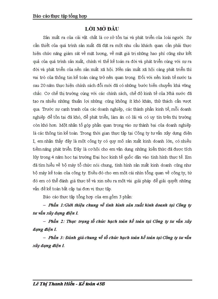 image for page Báo cáo tại Công ty tư vấn Xây dựng Điện I