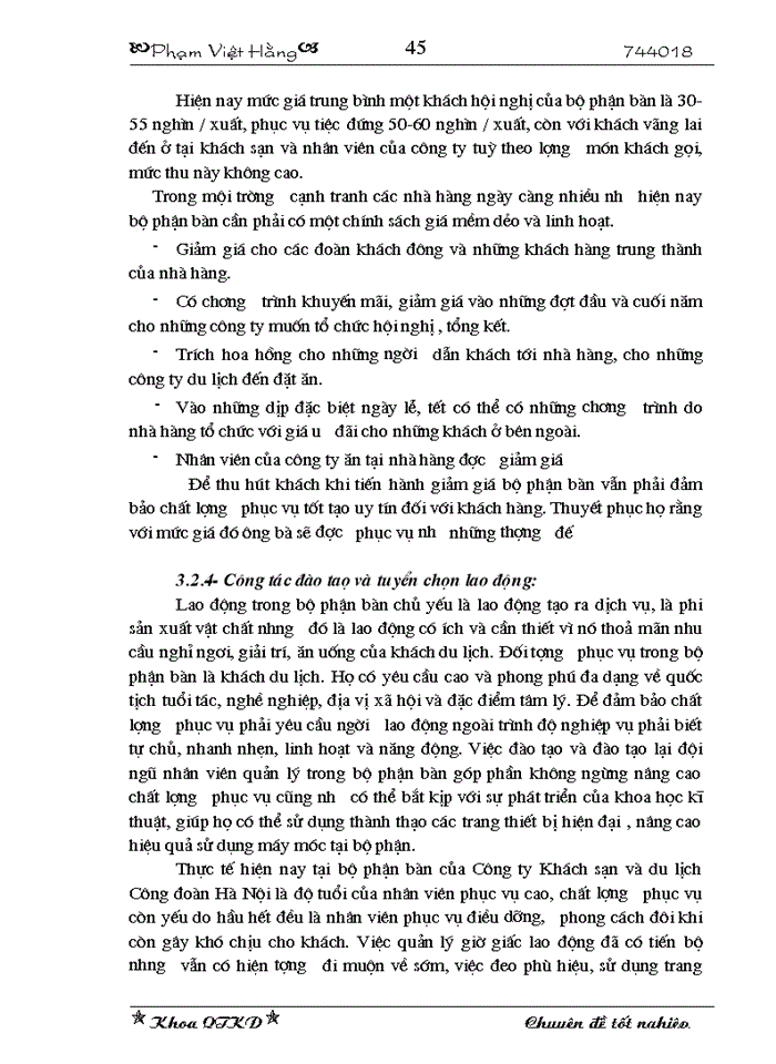 image for page Thực trạng chất lượng phục vụ của bộ phận bàn tại Công ty Khách sạn và du lịch Công Đoàn Hà Nội