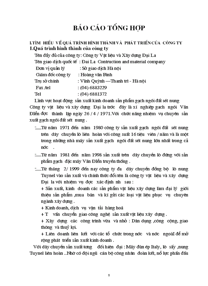 image for page Báo cáo tổng hợp Công ty Vật liệu và Xây dựng Đại La