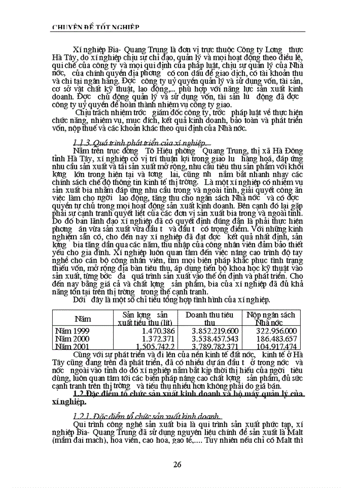 image for page Tổ chức hạch toán thành phẩm và Tiêu thụ Thành phẩm ở xí nghiệp Bia- Quang Trung