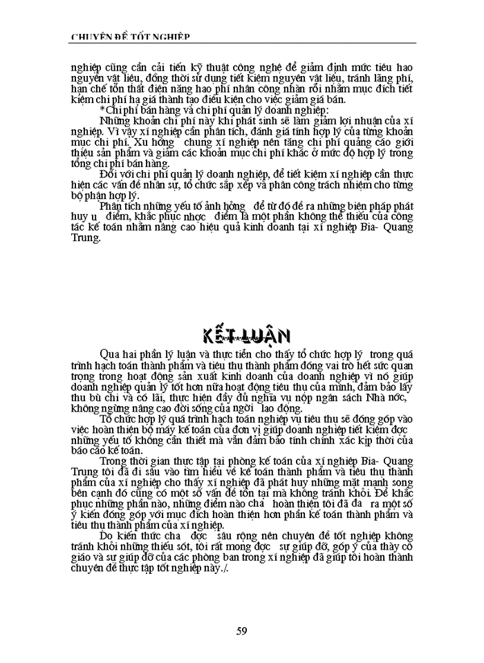 image for page Tổ chức hạch toán thành phẩm và Tiêu thụ Thành phẩm ở xí nghiệp Bia- Quang Trung