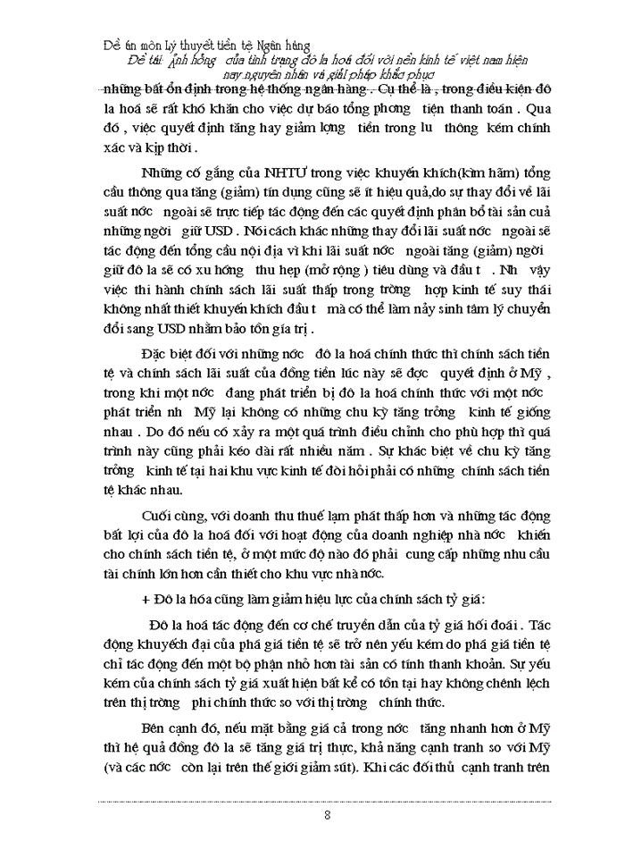 image for page Ảnh hưởng của tình trạng đô la hoá đối với nền kinh tế Việt Nam hiện nay nguyên nhân và Giải pháp khắc phục