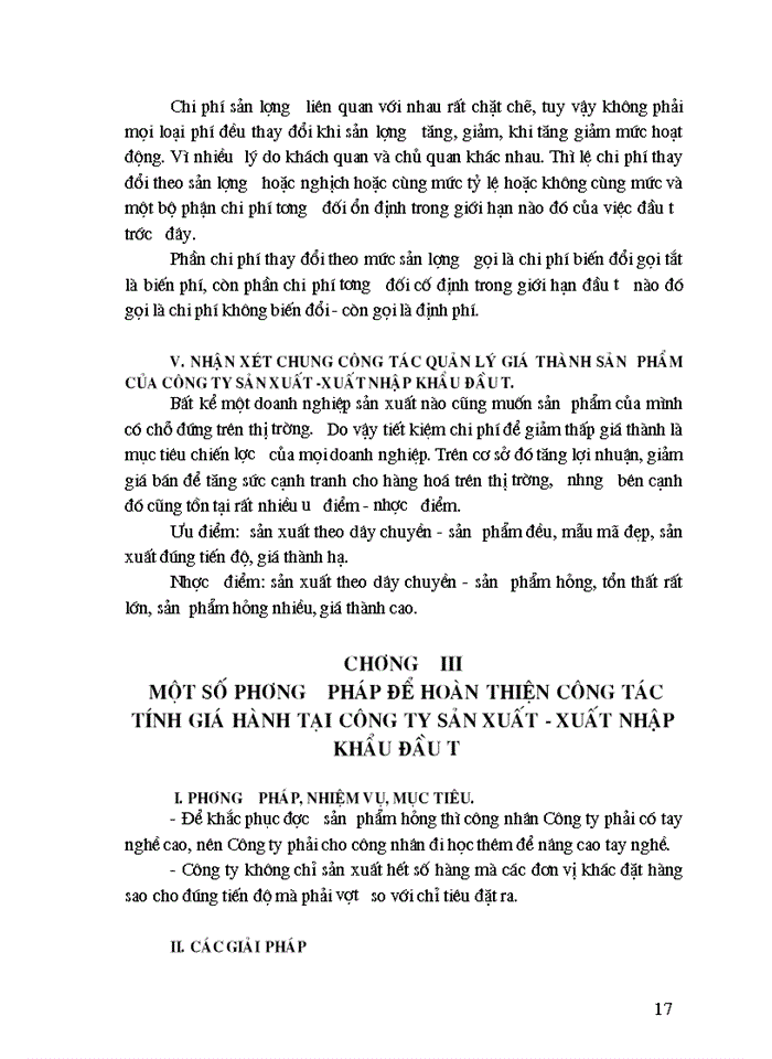 image for page Quản lý phân tích Chi phí sản xuất và tính Giá thành sản phẩm ở Công ty sản xuất - Xuất nhập khẩu Đầu tư