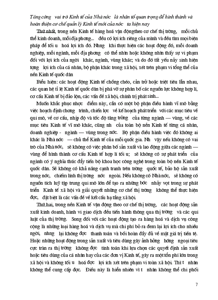 Tăng cường vai trò Kinh tế của Nhà nước là nhân tố quan trọng để hình thành và hoàn thiện cơ chế quản lý Kinh tế mới của nước ta hiện nay