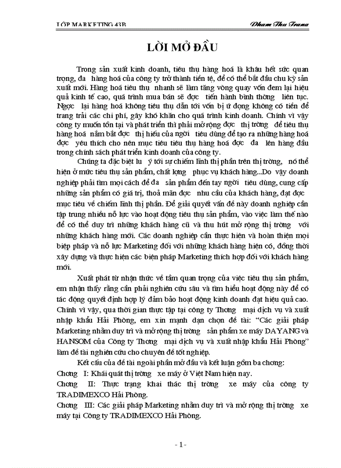 image for page Thực trạng khai thác thị trường xe máy của Công ty TRADIMEXCO Hải Phòng