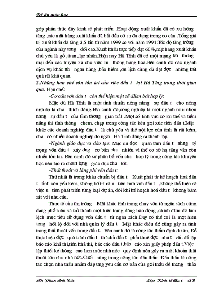 image for page Thực trạng và Giải pháp nhằm thu hút và sử dụng vốn đầu tư có hiệu quả tại Hà Tĩnh