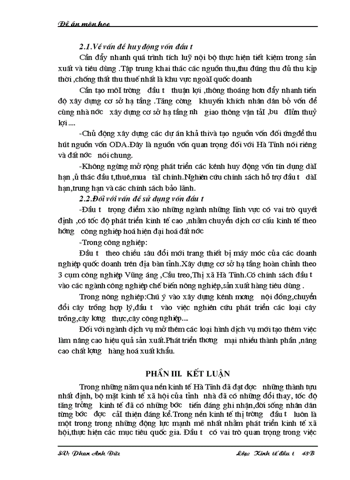 image for page Thực trạng và Giải pháp nhằm thu hút và sử dụng vốn đầu tư có hiệu quả tại Hà Tĩnh