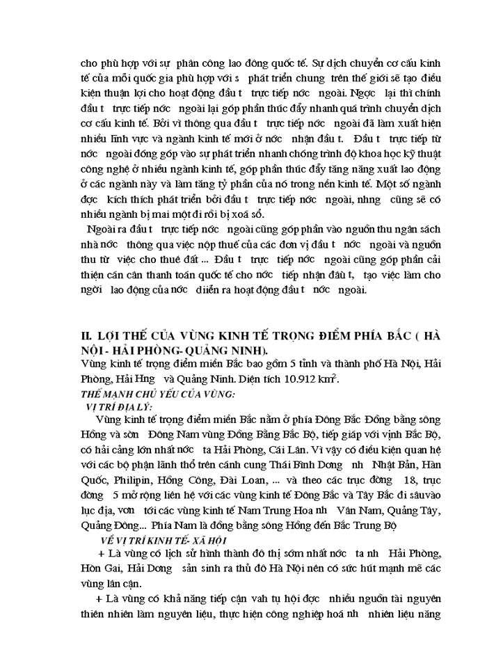 Đầu tư nước ngoài trực tiếp FDI tại vùng kinh tế trọng điểm phía bắc so sánh hiệu quả và những tồn tại