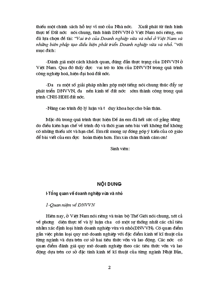 Vai trò của Doanh nghiệp vừa và nhỏ ở Việt Nam và những biên pháp tạo điều kiện phát triển Doanh nghiệp vừa và nhỏ