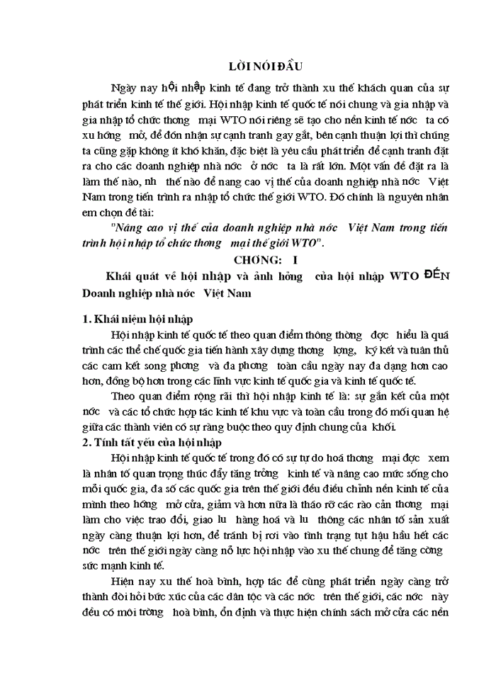 Nâng cao vị thế của Doanh nghiệp nhà nước Việt Nam trong tiến trình hội nhập tổ chức Thương mại thế giới WTO