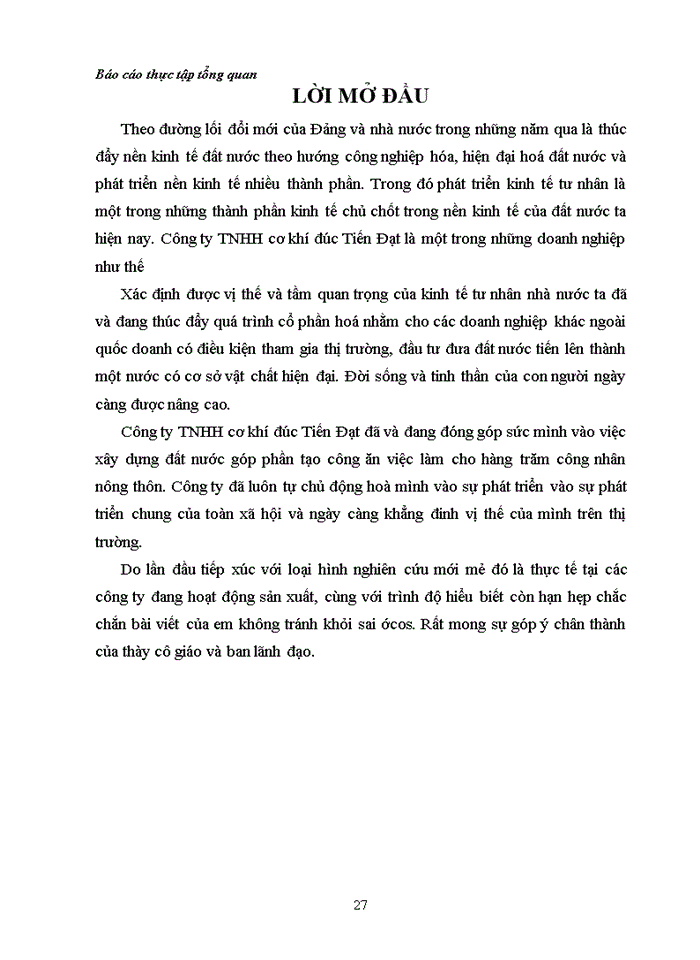 image for page Khái quát tình hình Sản xuất Kinh doanh của Công ty Trách nhiệm Hữu hạn cơ khí đúc tiến đạt