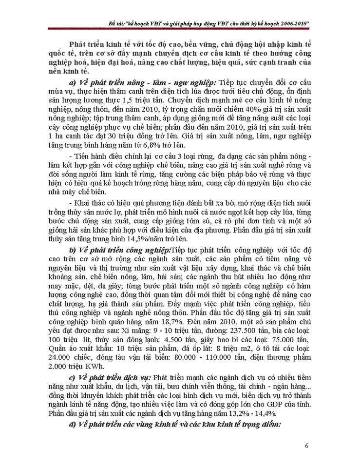 Kế hoạch vốn đầu tư và Giải pháp huy động vốn đầu tư cho thời kỳ kế hoạch 2006-2010