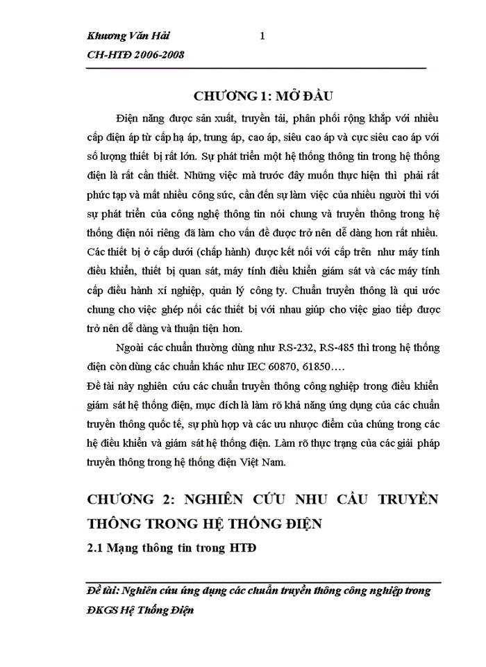 image for page Nghiên cứu nhu cầu truyền thông trong hệ thống Điện