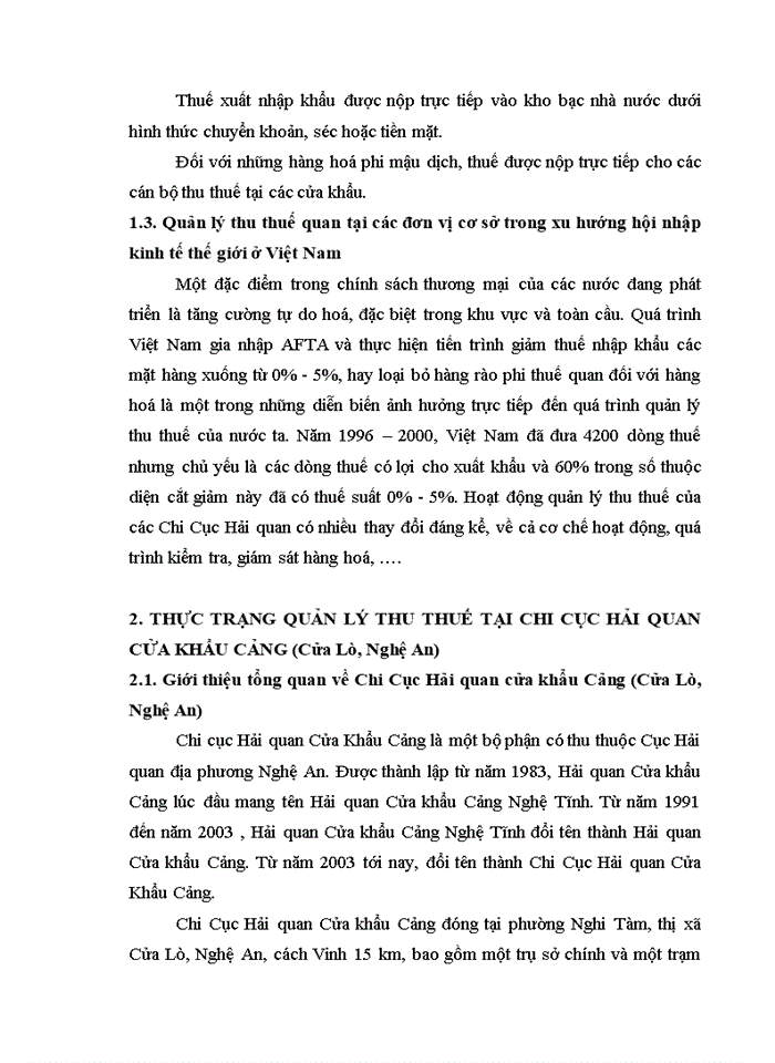 image for page Quản lý thu thu thuế Xuất nhập khẩu tại Chi Cục Hải quan Cửa khẩu Cảng Cửa Lò Nghệ An