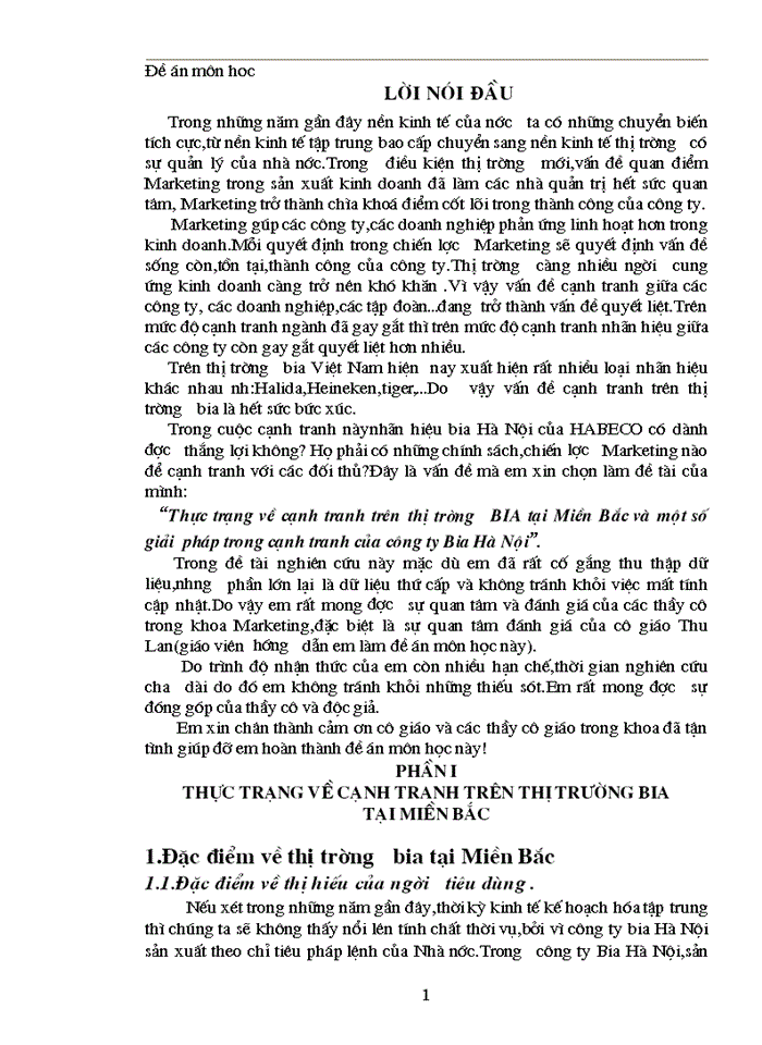 image for page Thực trạng về cạnh tranh trên thị trường BIA tại Miền Bắc và Một số Giải pháp trong cạnh tranh của Công ty Bia Hà Nội
