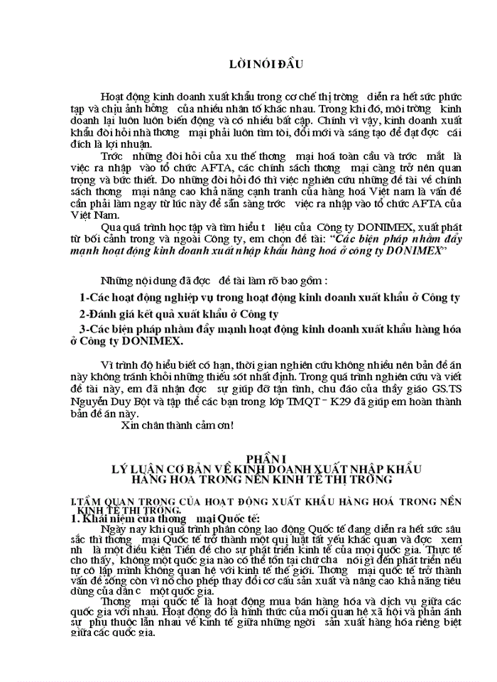 Các biện pháp nhằm đẩy mạnh hoạt động Kinh doanh Xuất nhập khẩu Hàng hóa ở Công ty DONIMEX