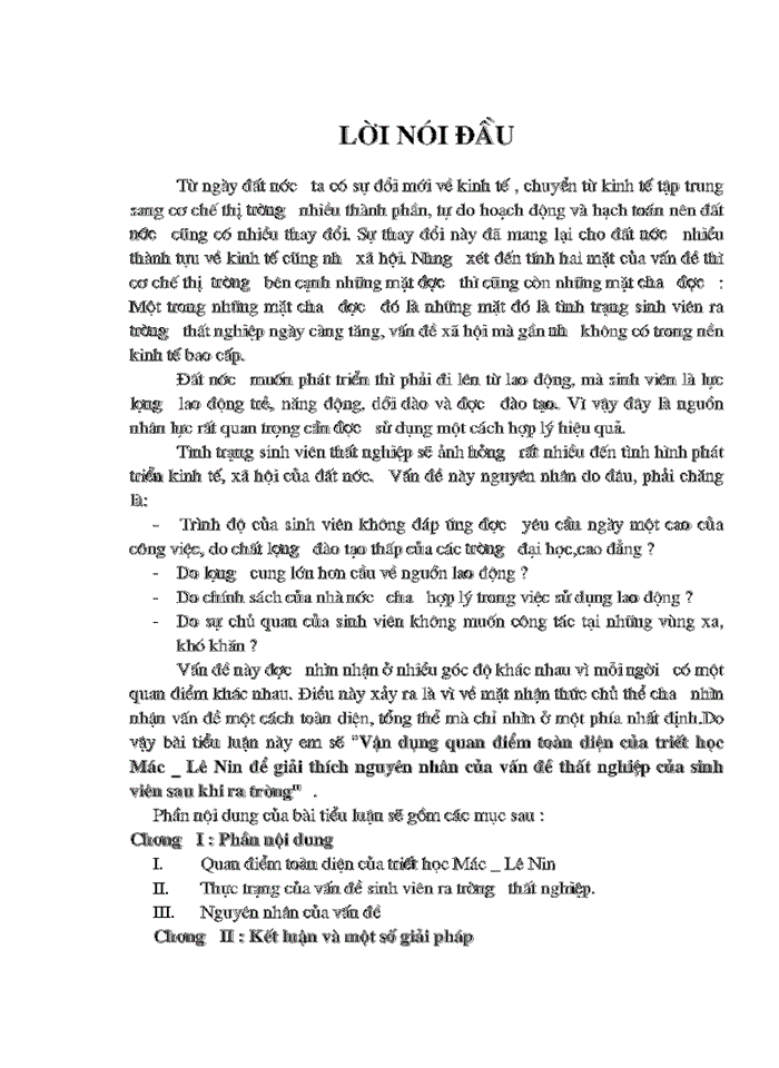 image for page Vận dụng quan điểm toàn diện của triết học Mác Lê Nin để Giải thích nguyên nhân của vấn đề thất nghiệp của sinh viên sau khi ra trường