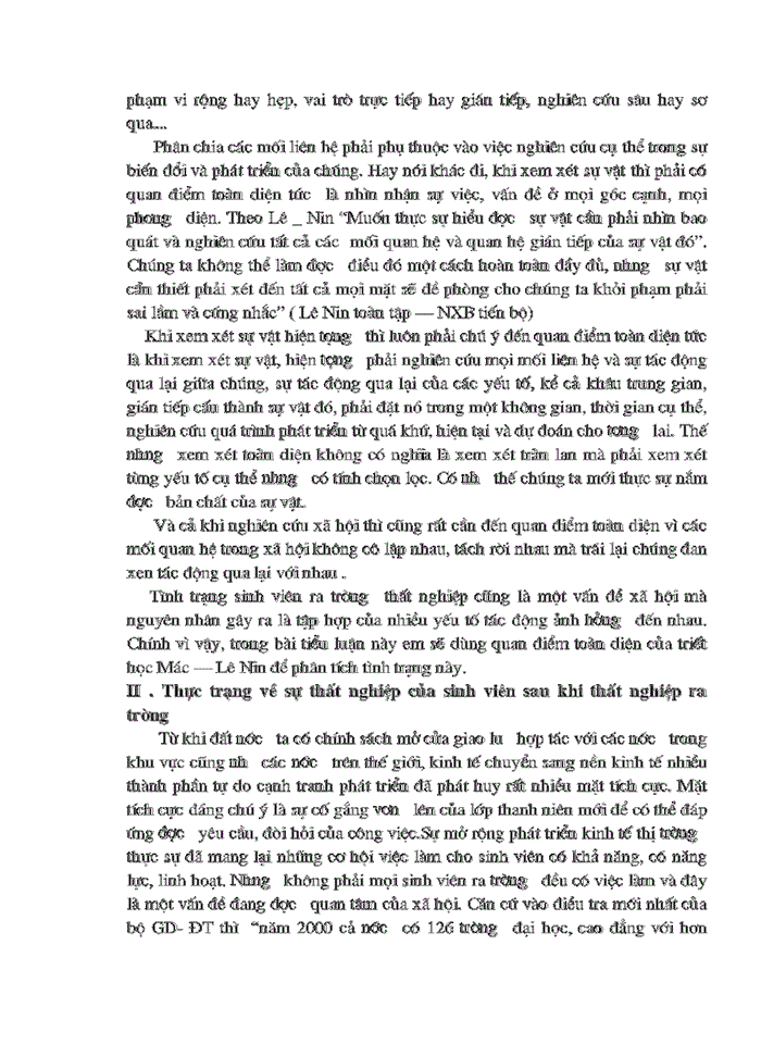 image for page Vận dụng quan điểm toàn diện của triết học Mác Lê Nin để Giải thích nguyên nhân của vấn đề thất nghiệp của sinh viên sau khi ra trường