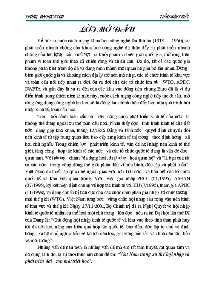 image for page Việt Nam trong xu thế hội nhập và phát triển dưới con mắt triết học