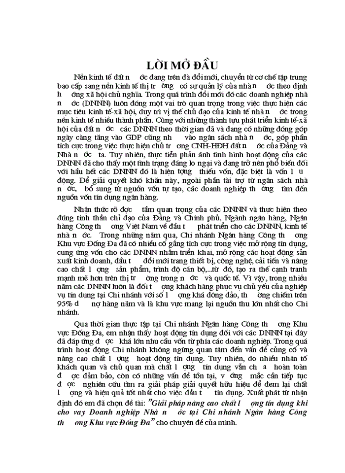 image for page Giải pháp nâng cao chất lượng tín dụng khi cho vay Doanh nghiệp Nhà nước tại Chi nhánh Ngân hàng Công thương Khu vực Đống Đa
