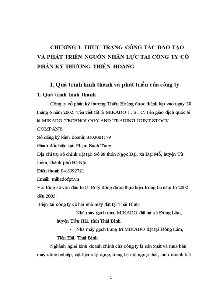 image for page Thực trạng và Một số biện pháp nâng cao công tác đào tạo và phát triển nguồn nhân lực tại Công ty cổ phần Kỹ Thương Thiên Hoàng