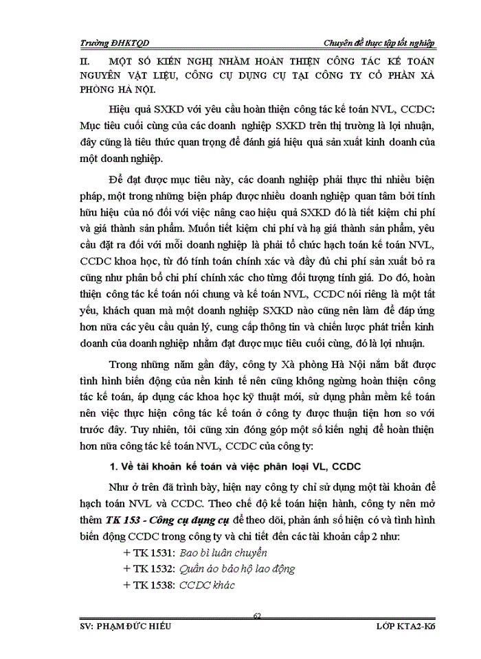 image for page Hoàn thiện công tác Kế toán Nguyên vật liệu và Công cụ dụng cụ với việc phân tích tình hình quản lý sử dụng Nguyên vật liệu Công cụ dụng cụ tại Công ty Cổ phần Xà phòng Hà Nội