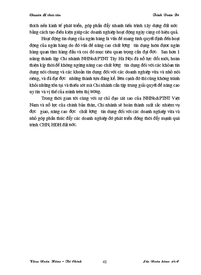 image for page Giải pháp nâng cao chất lượng tín dụng đối với các Doanh nghiệp vừa và nhỏ tại Chi nhánh Ngân hàng Nông nghiệp và Phát triển Nông thôn Tây Hà Nội