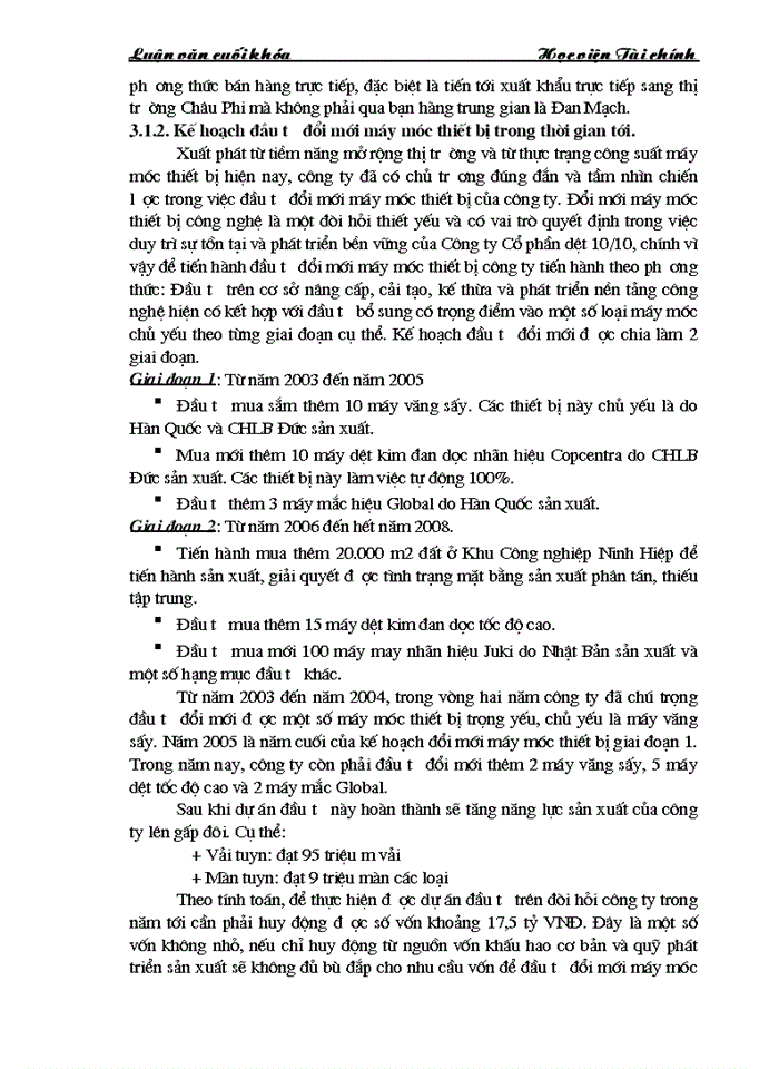 image for page Những Giải pháp chủ yếu huy động vốn đổi mới thiết bị công nghệ tại Công ty Cổ phần dệt 10 10