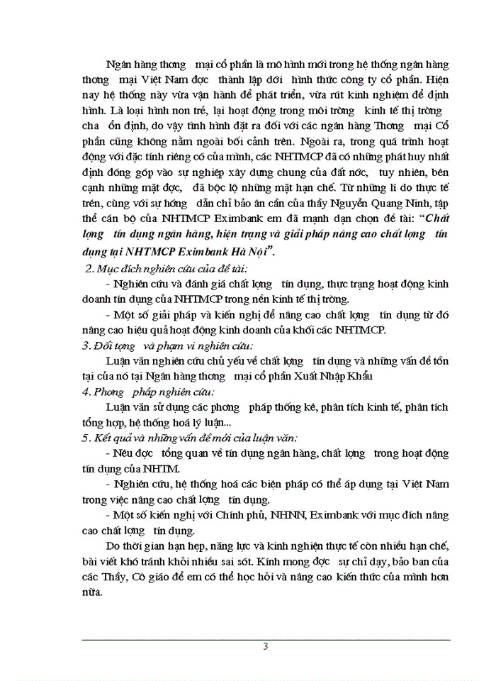 image for page Chất lượng tín dụng Ngân hàng hiện trạng và Giải pháp nâng cao chất lượng tín dụng tại Ngân hàng Thương mạiCổ phần EximbaNhập khẩu Hà Nội