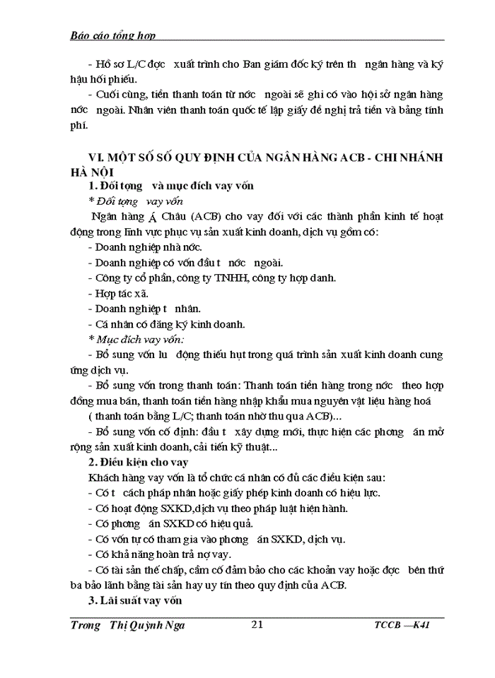 image for page Báo cáo tổng hợp tại Ngân hàng Thương mại cổ phần á châu- Chi nhánh Hà Nội