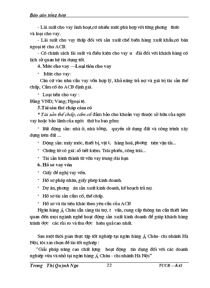 image for page Báo cáo tổng hợp tại Ngân hàng Thương mại cổ phần á châu- Chi nhánh Hà Nội