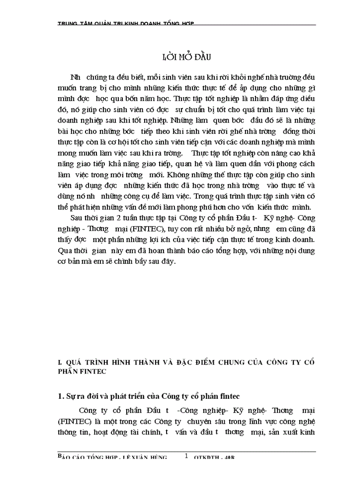 image for page Báo cáo Tại tại Công ty cổ phần fintec