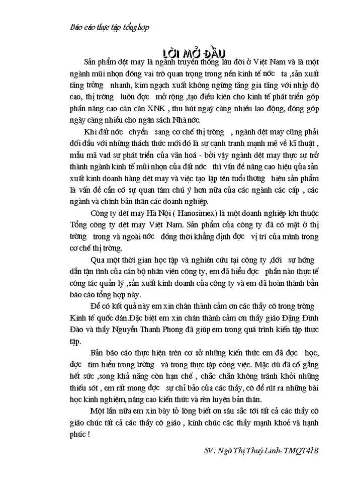 image for page Báo cáo Tại tại Công ty dệt may Hà Nội Hanosimex