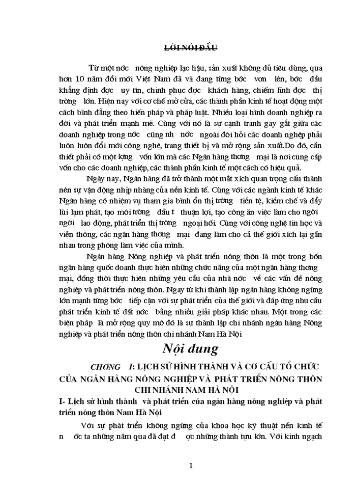 Báo cáo Tại tại Ngân hàng Nông nghiệp và Phát triển Nông thôn chi nhánh nam Hà Nội
