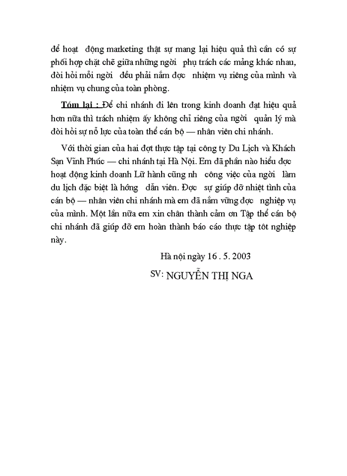 image for page Báo cáo Tại tại Công ty Du Lịch và Khách Sạn Vĩnh Phúc chi nhánh tại Hà Nội