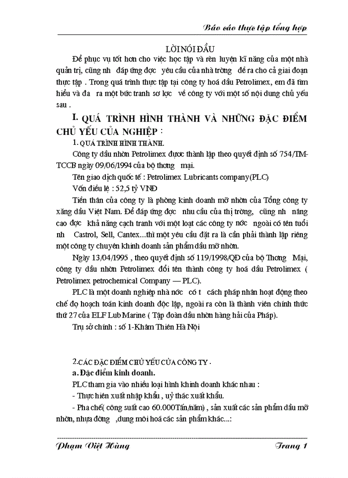 image for page Báo cáo Tại Công ty dầu nhờn Petrolimex