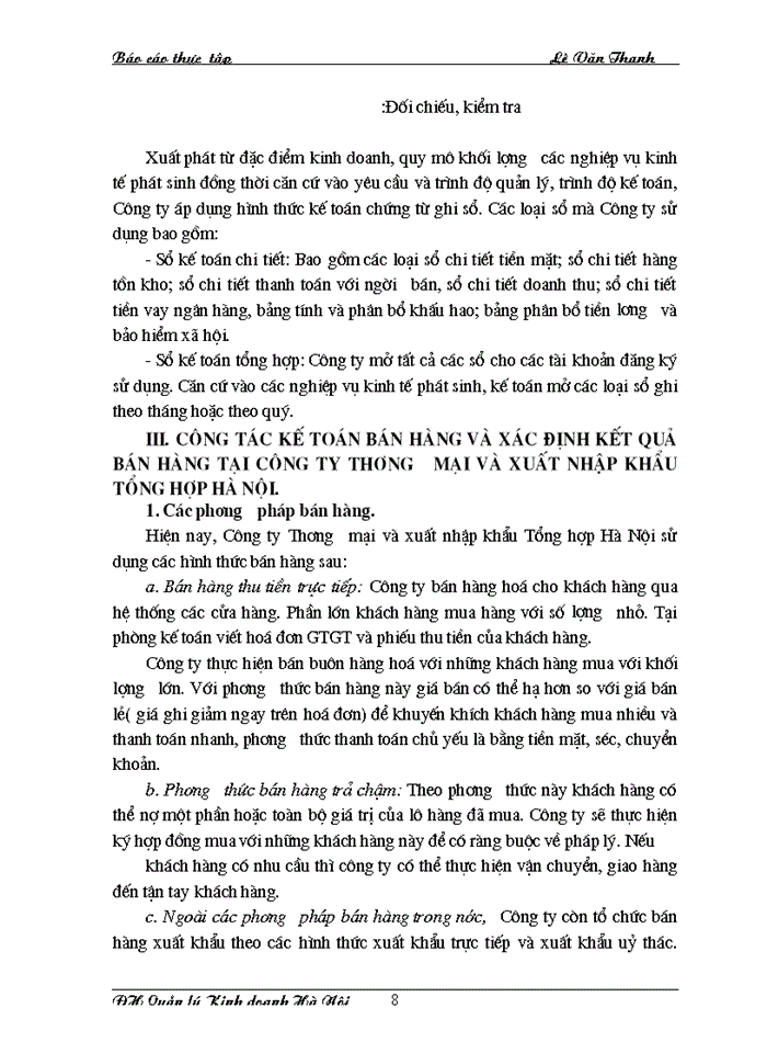 image for page Tổ chức công tác Kế toán bán hàng và xác định kết quả bán hàng tại Công ty Thương mại và Xuất nhập khẩu Tổng hợp Hà Nội